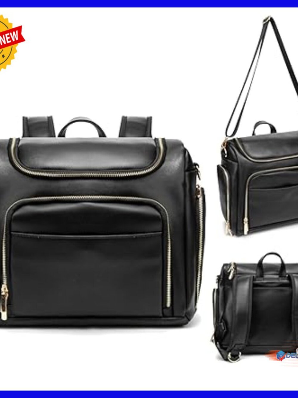 Leather Diaper Backpack with Changing Pad - Large Capacity Multi-Function Baby